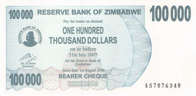 100000 Dollars Zimbabwe p.48b 2007